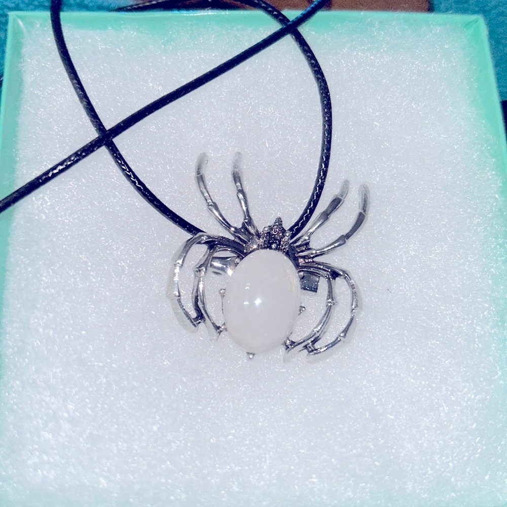 Gothic Quartz Crystal Spider Black cord 18-20" Necklace